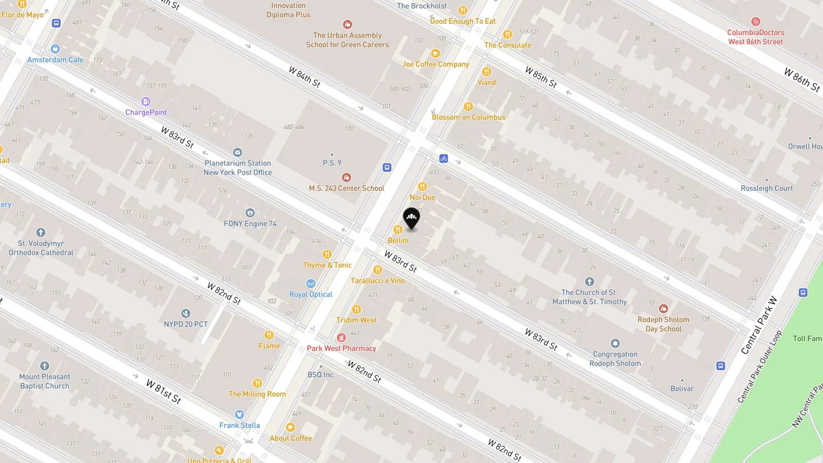 Map showing location of Posh Pop Bakeshop (Upper West Side)